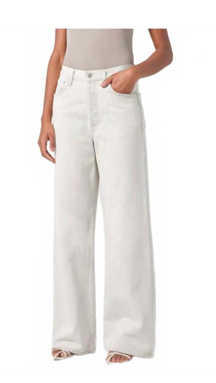 NWT AGOLDE DAME high rise wide leg jeans Colina gray-white sz 27 premium denim